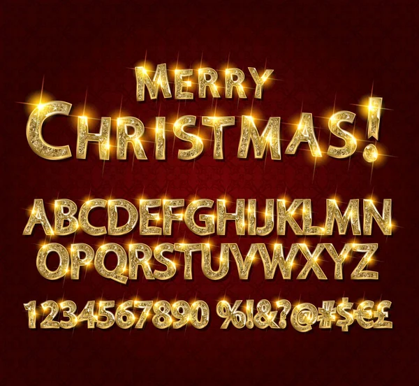 Joyeux Noël avec des lettres d'or et des chiffres — Image vectorielle