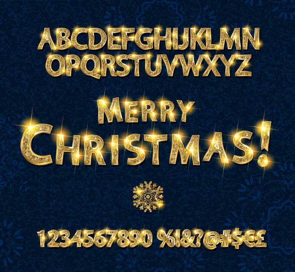 Frohe Weihnachten mit goldenen Buchstaben und Zahlen — Stockvektor