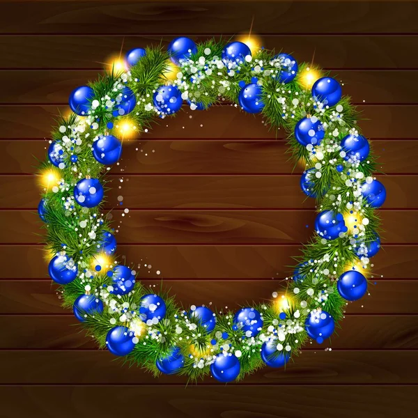 Couronne de Noël verte décorée de boules d'or — Image vectorielle