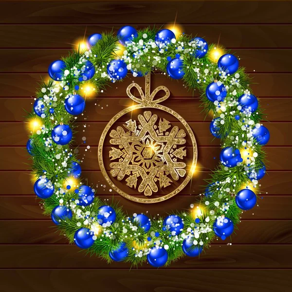 Christmas wreath with balls with snowflake inside — Stock Vector
