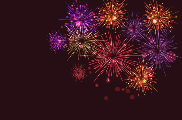 Leuchtend buntes Feuerwerk auf dämmrigem Hintergrund — Stockvektor