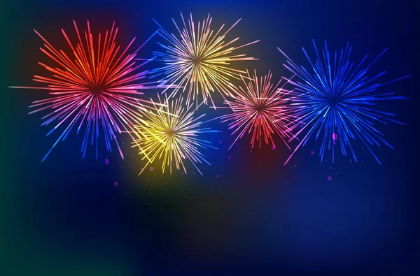 Leuchtend buntes Feuerwerk auf dämmrigem Hintergrund — Stockvektor