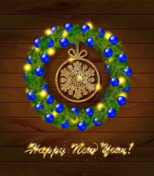 Couronne de nouvel an avec des boules et arbre de Noël . — Image vectorielle