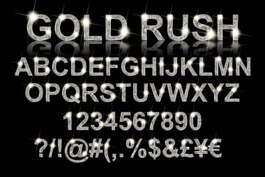 Gold rush. Gümüş alfabetik yazı tipleri ve numaraları
