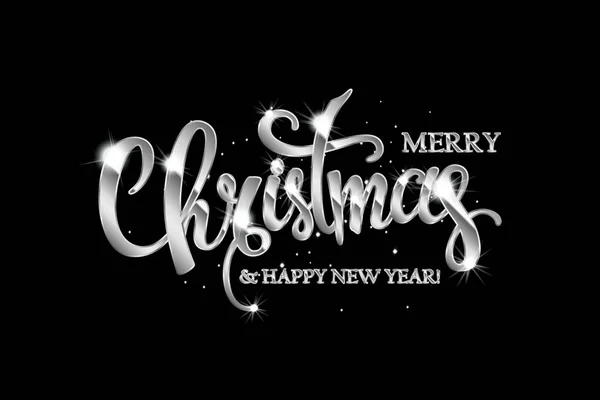 Feliz Natal mão desenhada prata lettering texto —  Vetores de Stock
