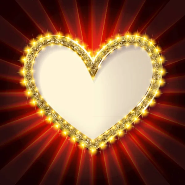 Marco de corazón de brillo dorado — Vector de stock