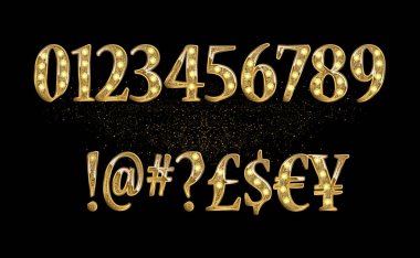 Altın ışıltılı metal alfabe.