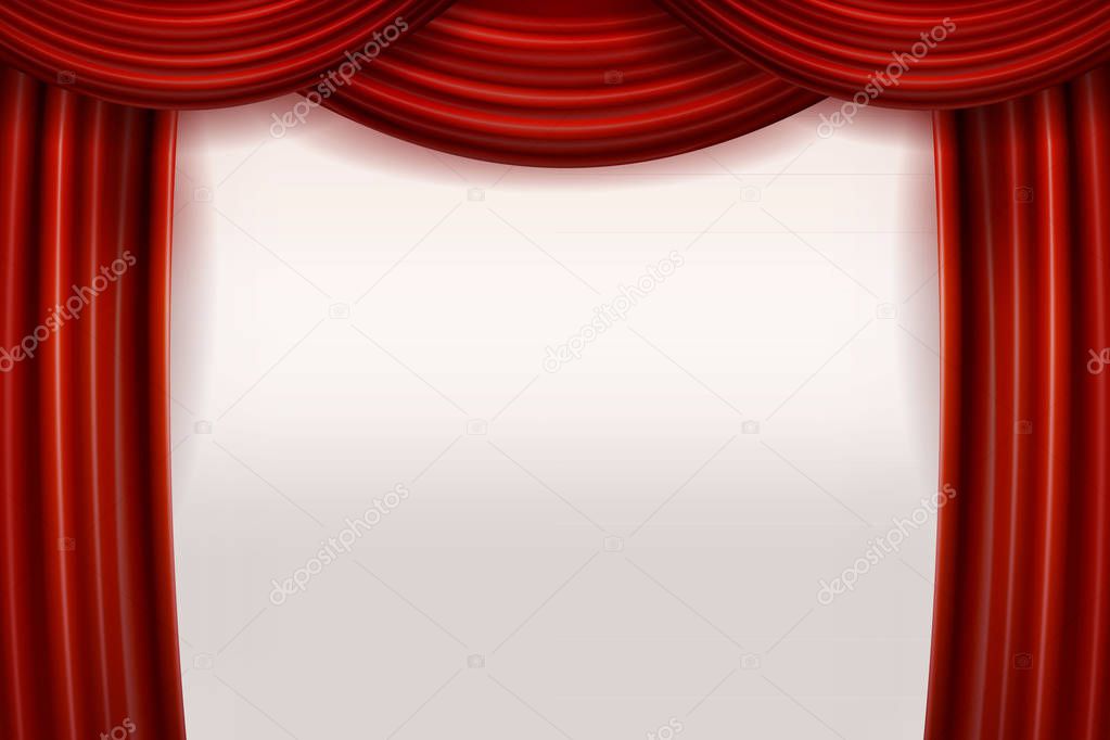 Open Red Velvet Movie Curtains with White Screen.