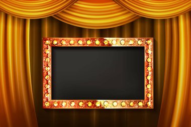 Altın çerçeve ışık ampuller ile