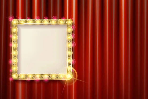 Marco de oro suspendido en la cortina roja — Archivo Imágenes Vectoriales
