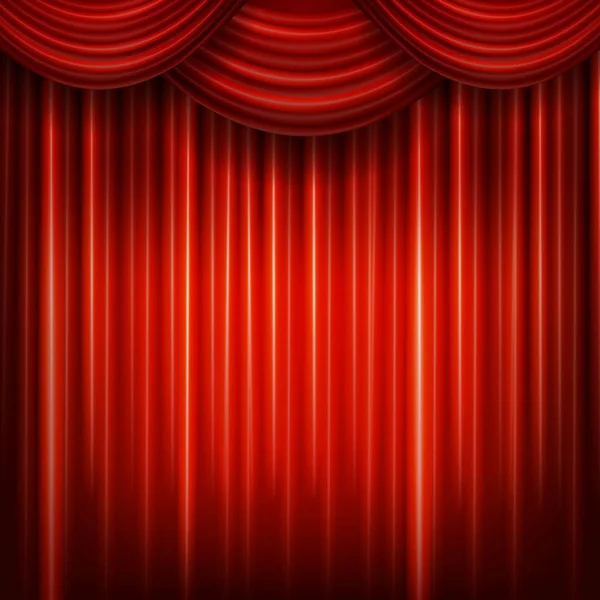 Cortina fechada vermelha com manchas de luz em um teatro — Vetor de Stock