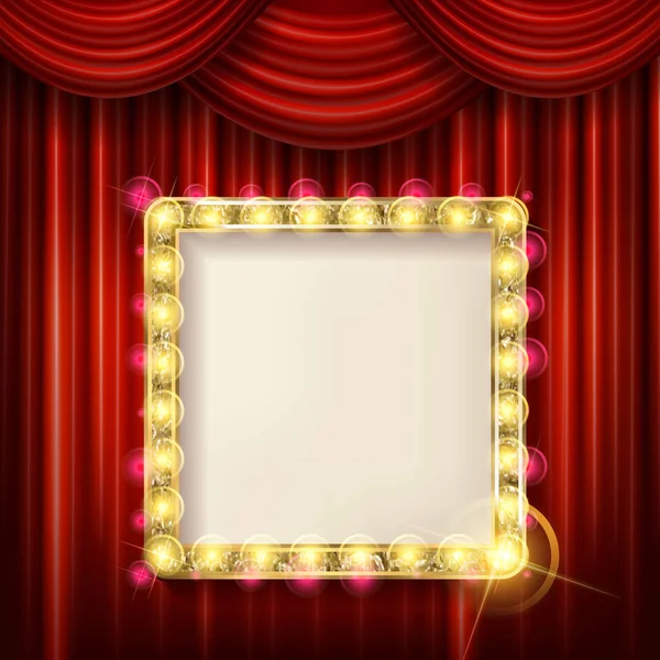 Suspended gold frame on the red curtain — Stock Vector