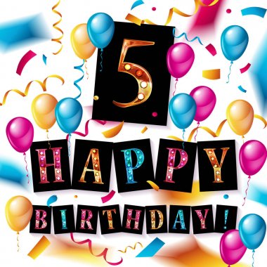 renk tam 5 inci doğum günü kutlama tebrik kartı