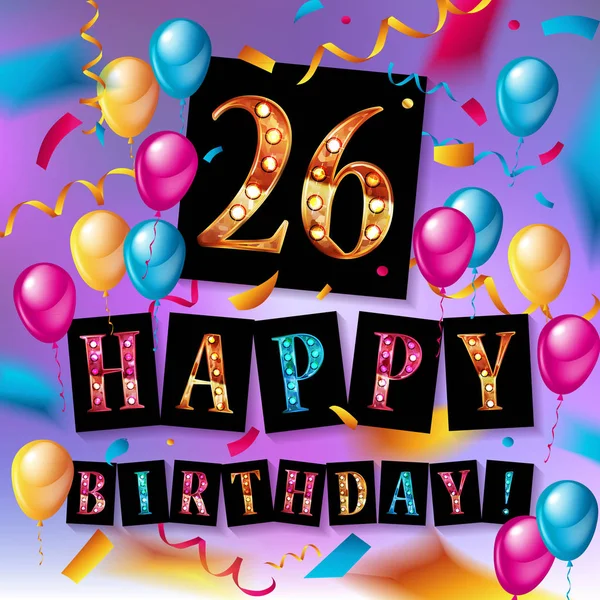 26 years celebration. Happy Birthday greeting card — Stock Vector