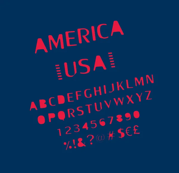 Usa Schriftart. Alphabet, Zahlen — Stockvektor