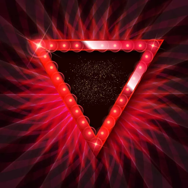Röd Neontriangelformad Ram Lysande Virvlande Bunner Shining Cirkel Ljus Banner — Stock vektor