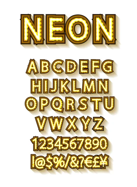 Vektor Goldenes Alphabet Mit Glühbirnen 10Eps — Stockvektor