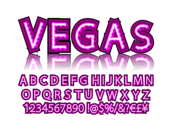 Roze Neon Buis Alfabet Lettertype Typ Letters Cijfers Een Donkere — Stockvector