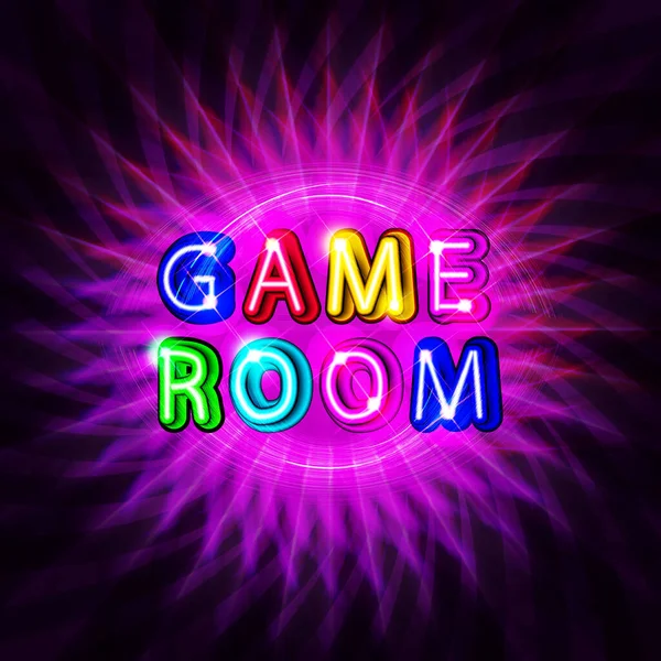 Oyun Odası Neon Işığı Parlak Tabela Hafif Pankart Oyun Logosu — Stok Vektör