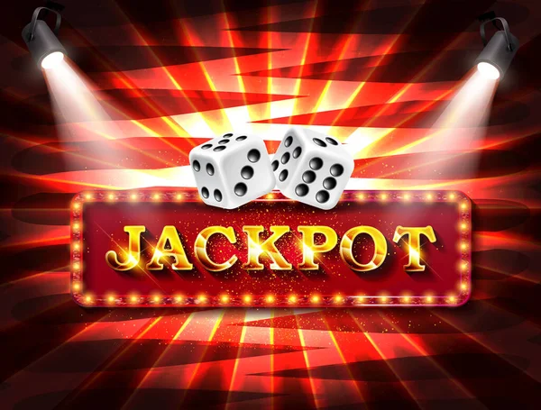 Schijnend Uithangbord Jackpot Banner Verlicht Door Spots Vectorillustratie — Stockvector