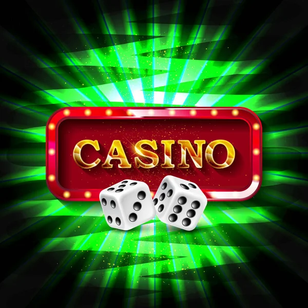 Shining Sign Casino Banner Illuminated Spotlights Vector Illustration — Stock Vector