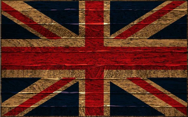 Grand Drapeau Britannique Peint Sur Vieux Fond Bois Illustration Vectorielle — Image vectorielle