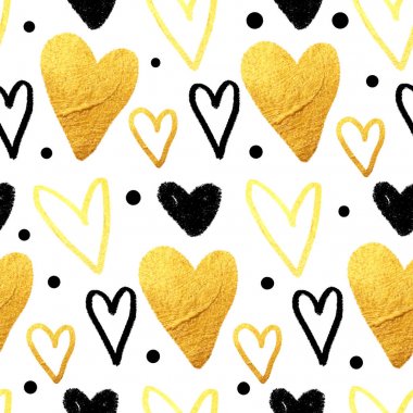 Siyah ve altın glitter kalpler ile soyut seamless modeli. Modern ve şık romantik Tasarım poster, ambalaj kağıdı, Sevgililer kartları tasarımı.