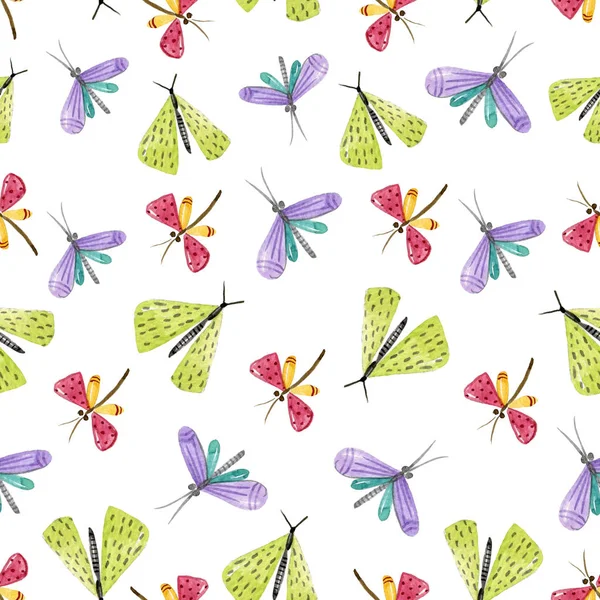 Watercolor Hand Drawing Pattern Cute Pastel Colors Butterflies White Background — Stock Photo, Image