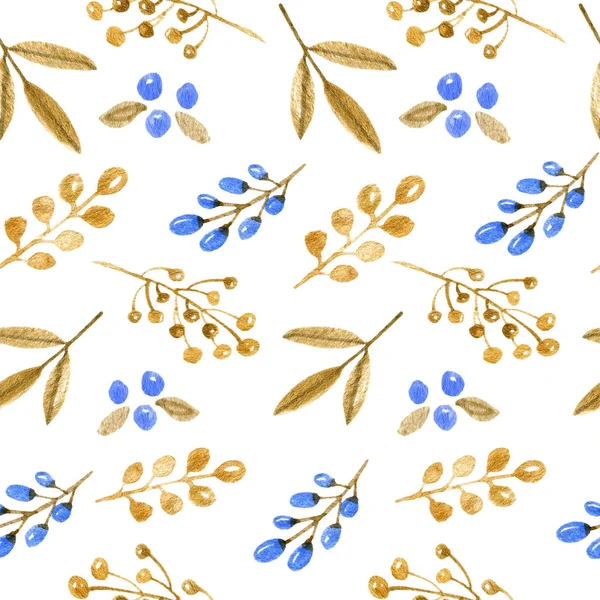 Aquarell Gold Floralen Hintergrund Handzeichnung Glitter Texturierte Nahtlose Muster Mit — Stockfoto
