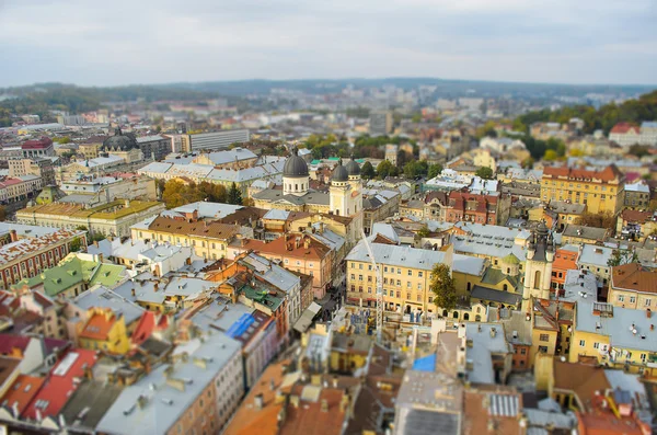 Lviv from a height, panoramic photo, tilt-shift.