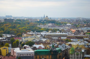 Yükseklik, antik Lviv görünümünden tilt-shift.