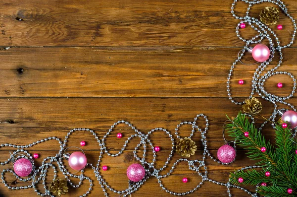 Karácsonyi dekoráció fából készült háttér, hely, a szöveg. — Stock Fotó
