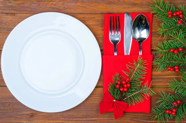 Christmas table place setting. Holidays background — Stock Photo, Image