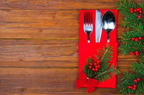 Christmas table top view with copy space. — Stock Photo, Image