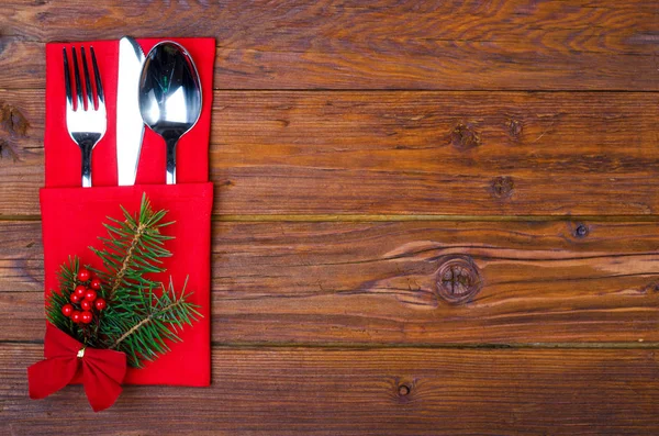 Christmas table place setting, copy spase. — Stock Photo, Image