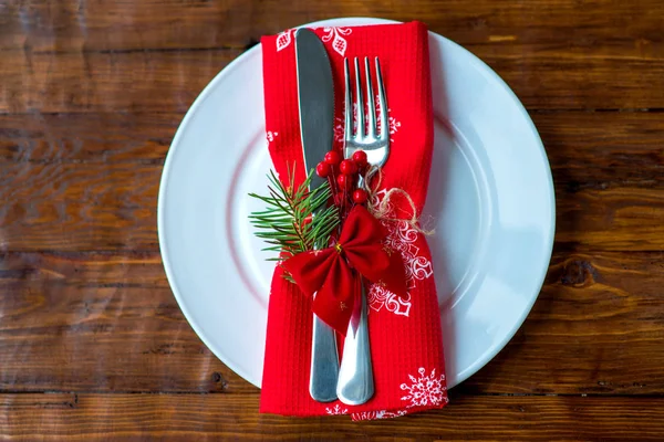 Christmas table place setting. — Stock Photo, Image