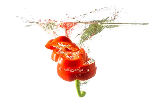 Red Bell Pepper Sliced Isolated White Background Healthy Eating Concept — Stock Photo, Image