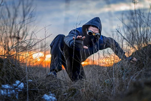 Man Mask Goggles Post Apocalypse Nuclear War Zombie — Stock Photo, Image