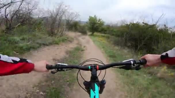 Cyclist Rides Trail Bicycle First Person View High Speed Cycling — Stock Video