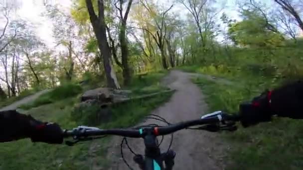 First Person View Cyclist Riding Uphill Mountain Bike Bike Ride — Stock Video