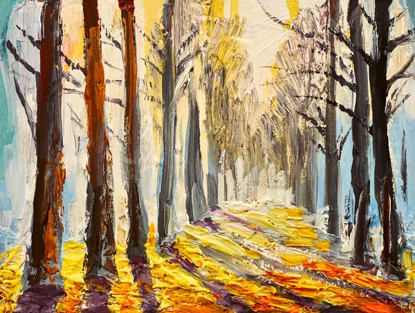 Ölgemälde, Herbstwald, impressionistische Kunst — Stockfoto