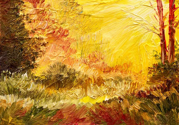 Olieverf schilderij, kleurrijke veld, impressionisme kunst — Stockfoto