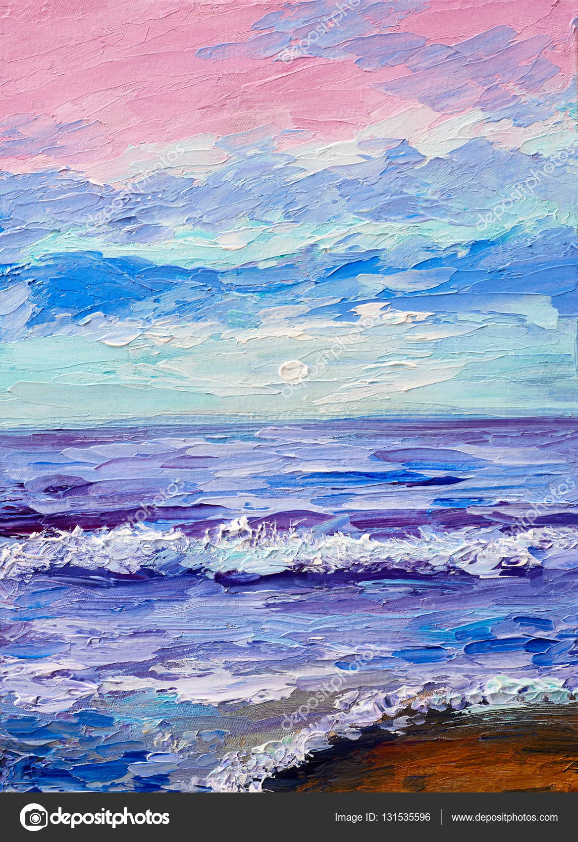 海、色鮮やかな夕焼け、水彩アート油絵— ストック 海、色鮮やかな夕焼け、水彩アート油絵— ストック