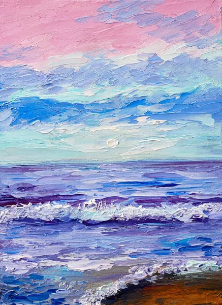 Oil painting of the sea, colorful sunset, watercolor art — Stock Photo, Image