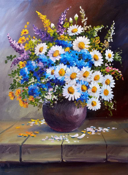 Oil painting on canvas, still life flowers — Stock Photo, Image