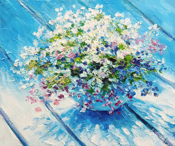 Oil Painting Canvas Still Life Flowers Impressionism Artwork — Stock Photo, Image