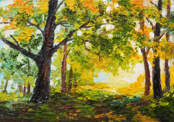 Pintura al óleo paisaje - bosque de otoño colorido — Foto de Stock