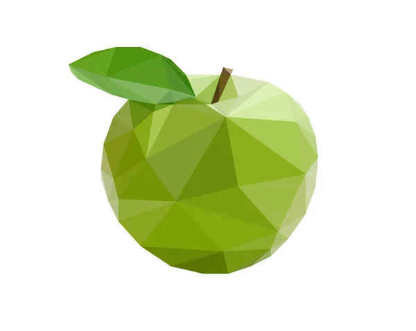 緑の隔離されたリンゴ白の背景に低ポリイラスト 緑の葉を持つ緑のリンゴ 高解像度の三角形のポリゴンイラスト — ストック写真