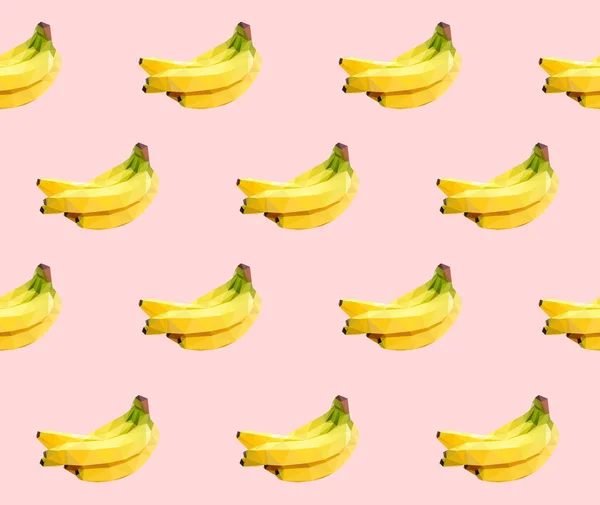 Yellow Isolated Bananas Seamless Pattern Pink Background Triangular Polygon Illustration — Stock Photo, Image