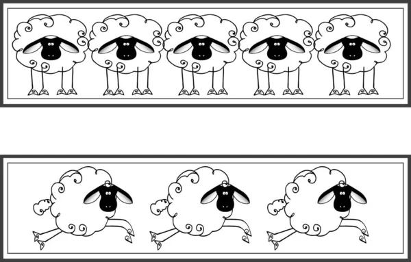 Siyah ve beyaz panelde komik kuzular tasvir ediliyor — Stok Vektör